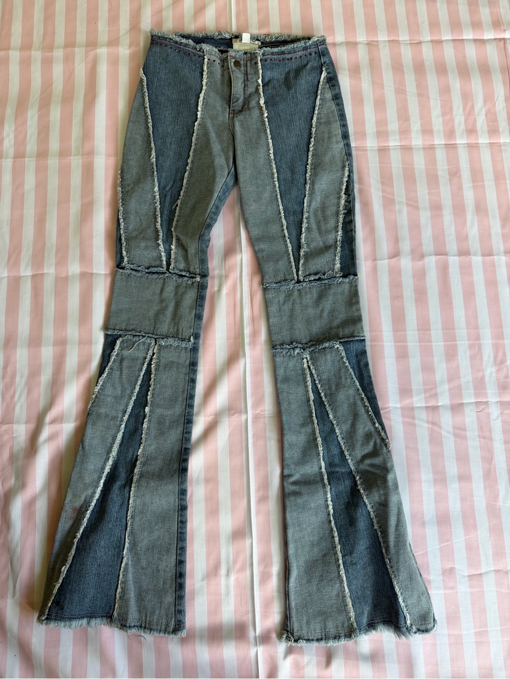 Vintage JNCO Patchwork Flare Jeans Raw Hem Y2K Size 3